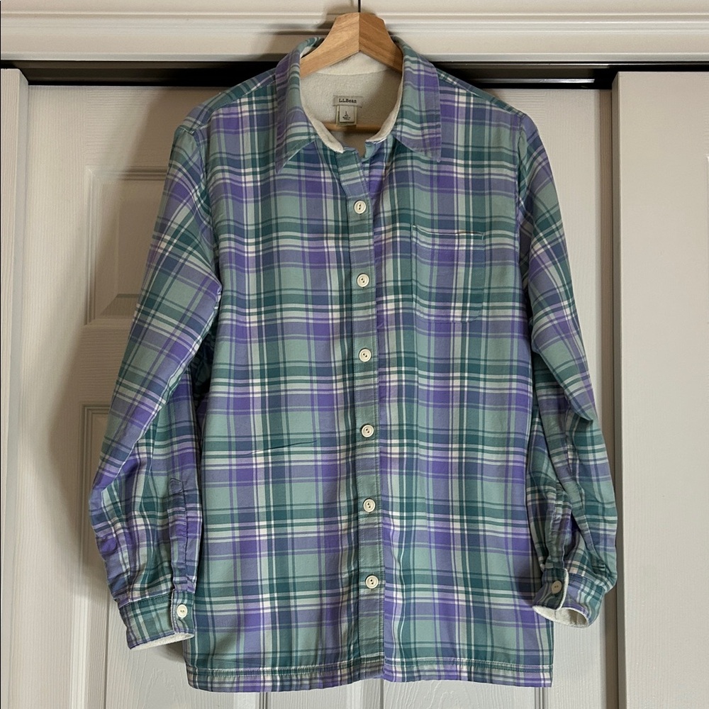 L.L. Bean Women's Fleece-Lined Flannel Plaid Shirt Jacket Size Large - Picture 2 of 14